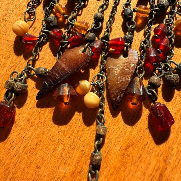 Dangly Bead, Charm, Antique Brass Finish Chain Necklace - Picture 3 of 4